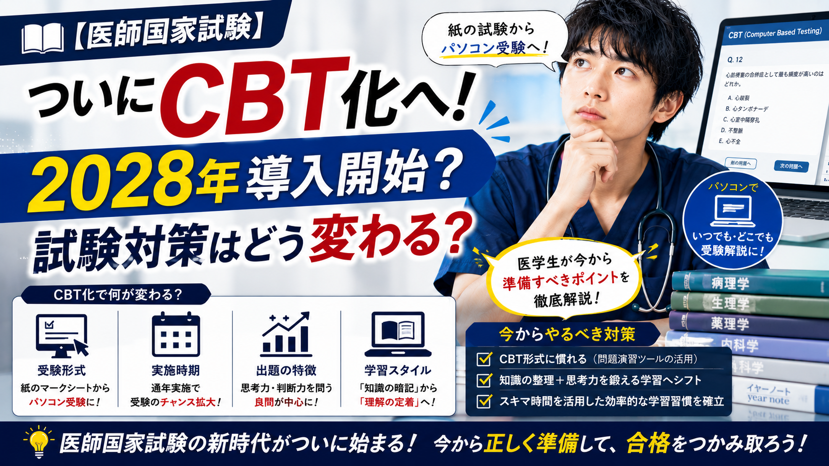 医師国家試験】ついにCBT化へ！2028年導入開始？試験対策はどう変わる